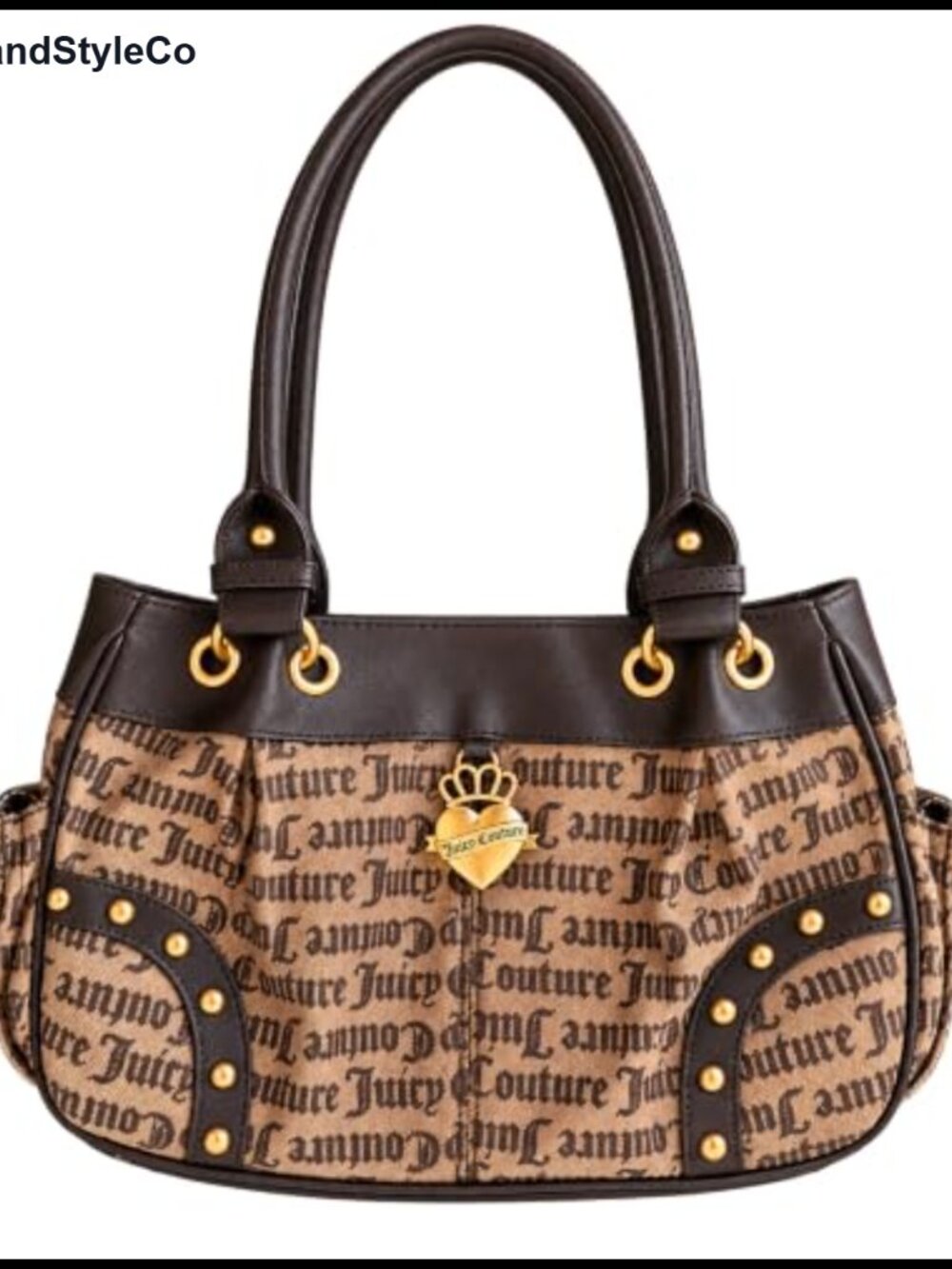 Faux Leather Satchel Shoulder Bag Monogram Print Zip